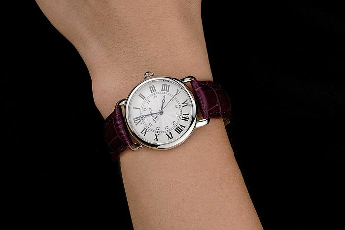 Cartier Ronde White Dial Stainless Steel Case Purple Leather Strap new122571