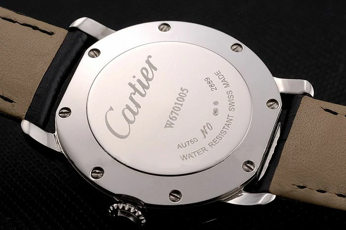 Cartier Ronde White Dial Diamond Hour Marks Stainless Steel Case Black Leather Strap new122572