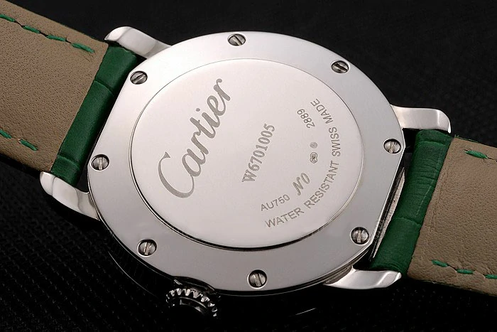 Cartier Ronde White Dial Diamond Bezel Stainless Steel Case Green Leather Strap new122574
