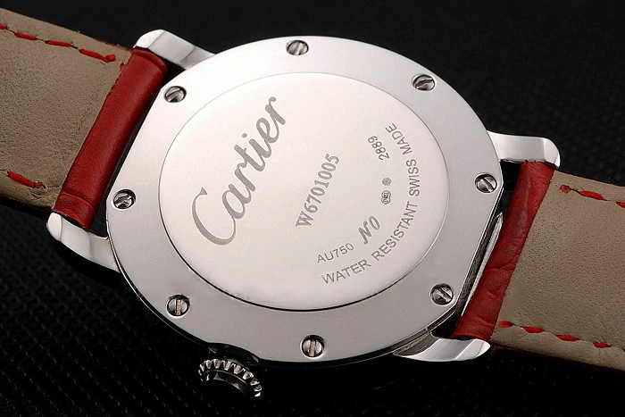 Cartier Ronde White Dial Diamond Bezel Stainless Steel Case Red Leather Strap new122575
