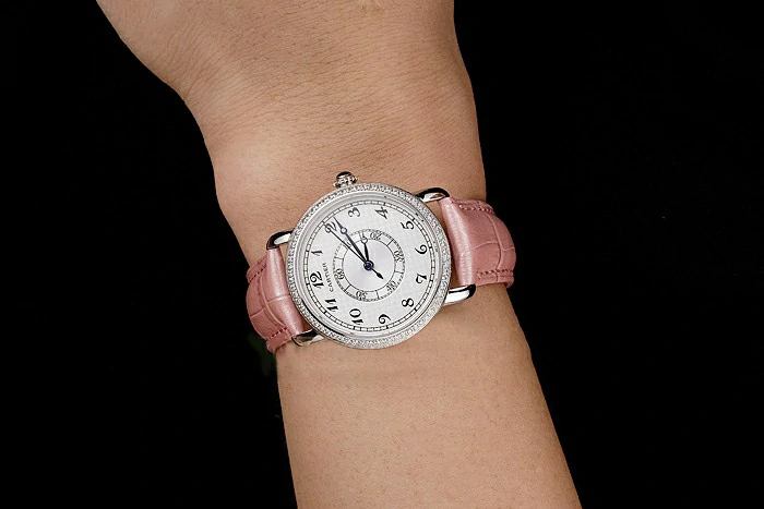 Cartier Ronde White Dial Diamond Bezel Stainless Steel Case Pink Leather Strap new122576