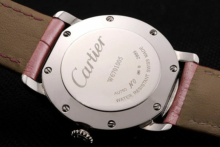 Cartier Ronde White Dial Diamond Bezel Stainless Steel Case Pink Leather Strap new122576