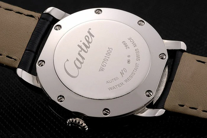 Cartier Ronde Black Dial Diamond Bezel Stainless Steel Case Black Leather Strap new122577