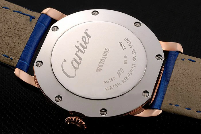 Cartier Ronde White Dial Diamond Bezel Rose Gold Case Blue Leather Strap new122578