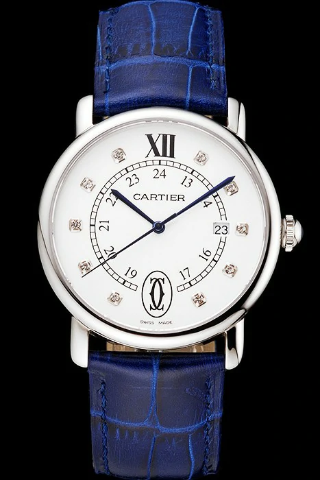 Cartier Ronde Solo White Dial Diamond Hour Marks Stainless Steel Case Blue Leather Strap new122580