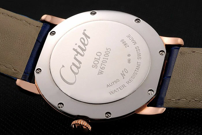 Cartier Ronde Solo Blue Dial Diamond Hour Marks Rose Gold Case Blue Leather Strap new122582