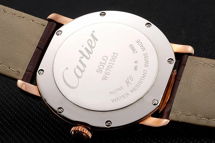 Cartier Ronde Solo Black Dial Diamond Bezel Rose Gold Case Brown Leather Strap new122584