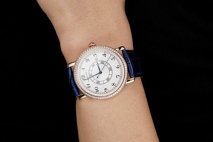 Cartier Ronde Solo White Dial Diamond Bezel Rose Gold Case Blue Leather Strap new122585