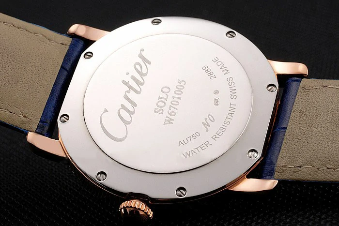 Cartier Ronde Solo White Dial Diamond Bezel Rose Gold Case Blue Leather Strap new122585