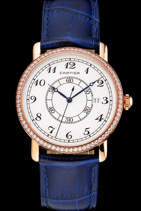 Cartier Ronde Solo White Dial Diamond Bezel Rose Gold Case Blue Leather Strap new122585