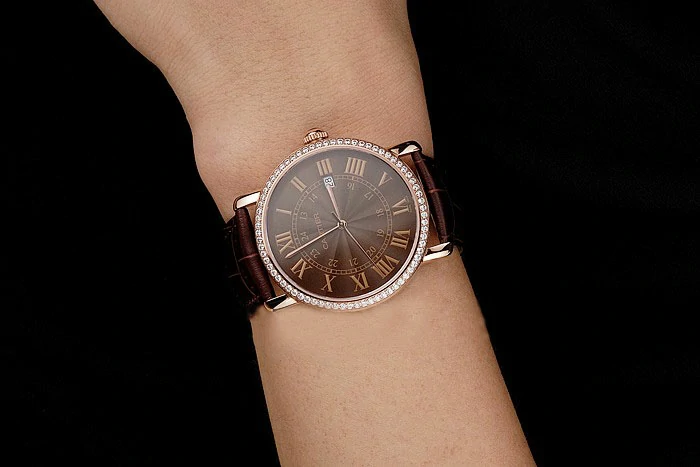 Cartier Ronde Solo Brown Dial Diamond Bezel Rose Gold Case Brown Leather Strap new122586