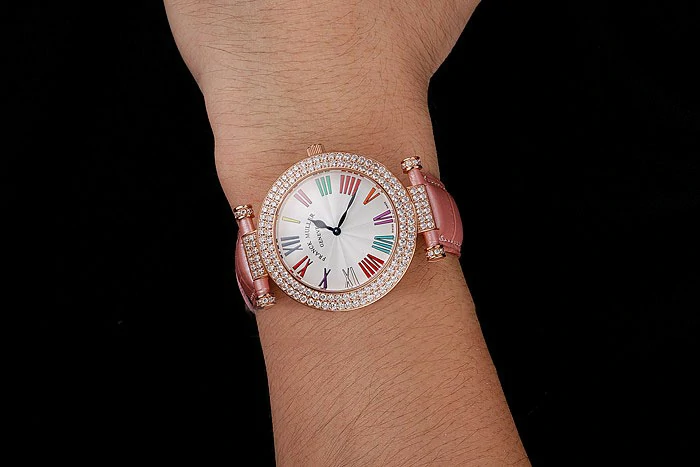 Franck Muller Double Mistery Ronde White Dial Rose Gold Case Light Pink Leather Strap new122591