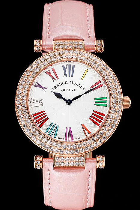 Franck Muller Double Mistery Ronde White Dial Rose Gold Case Light Pink Leather Strap new122591