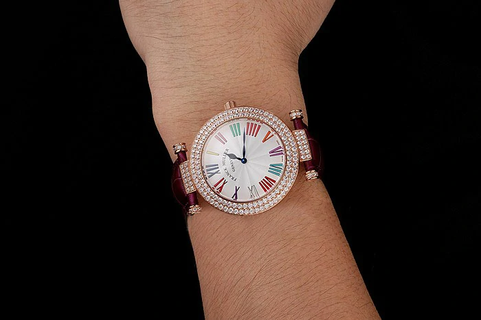 Franck Muller Double Mistery Ronde White Dial Rose Gold Case Plum Leather Strap new122592
