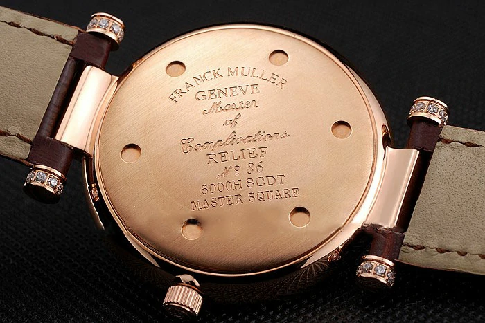 Franck Muller Double Mistery Ronde Black Dial Rose Gold Case Brown Leather Strap new122593