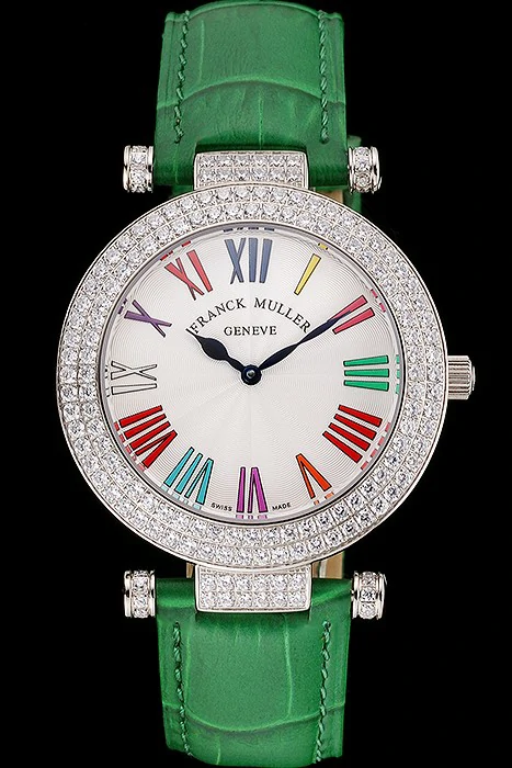 Franck Muller Double Mistery Ronde White Dial Stainless Steel Case Green Leather Strap new122596