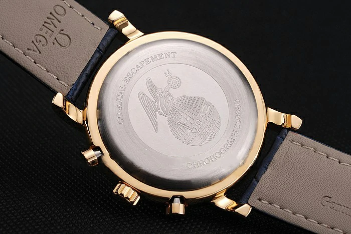 Omega Seamaster Vintage Chronograph White Dial Diamond Hour Marks Gold Case Blue Leather Strap new122597