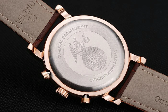 Omega Seamaster Vintage Chronograph White Dial Diamond Hour Marks Rose Gold Case Brown Leather Strap new122598