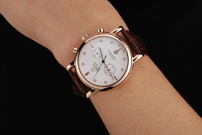 Omega Seamaster Vintage Chronograph White Dial Diamond Hour Marks Rose Gold Case Brown Leather Strap new122598
