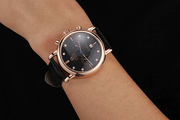 Omega Seamaster Vintage Chronograph Black Dial Diamond Hour Marks Rose Gold Case Black Leather Strap new122600