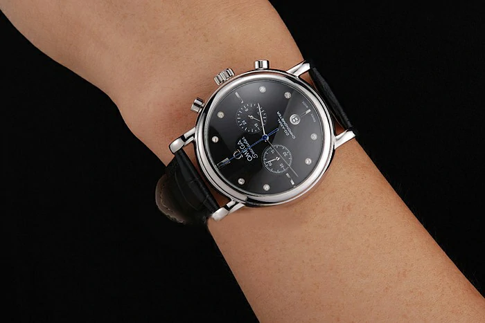 Omega Seamaster Vintage Chronograph Black Dial Diamond Hour Marks Stainless Steel Case Black Leather Strap new122601