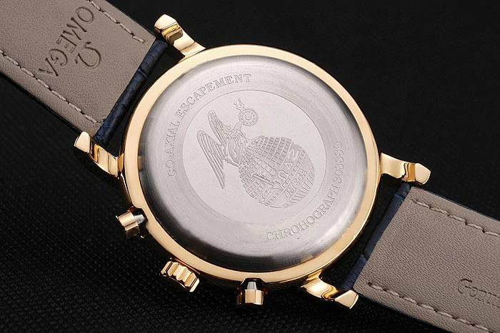 Omega Seamaster Vintage Chronograph White Dial Blue Hour Marks Gold Case Blue Leather Strap new122605