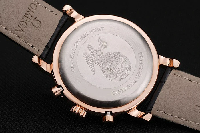 Omega Seamaster Vintage Chronograph White Dial Rose Gold Case Black Leather Strap new122606