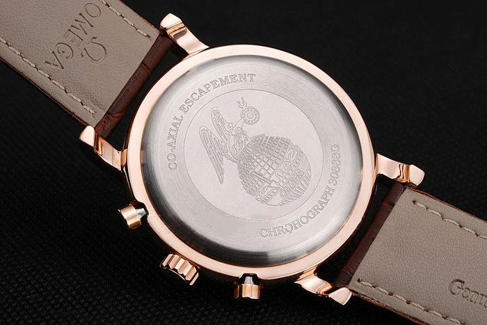 Omega Seamaster Vintage Chronograph White Dial Rose Gold Case Brown Leather Strap new122608