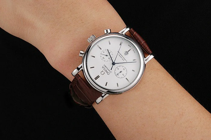 Omega Seamaster Vintage Chronograph White Dial Stainless Steel Case Brown Leather Strap new122609
