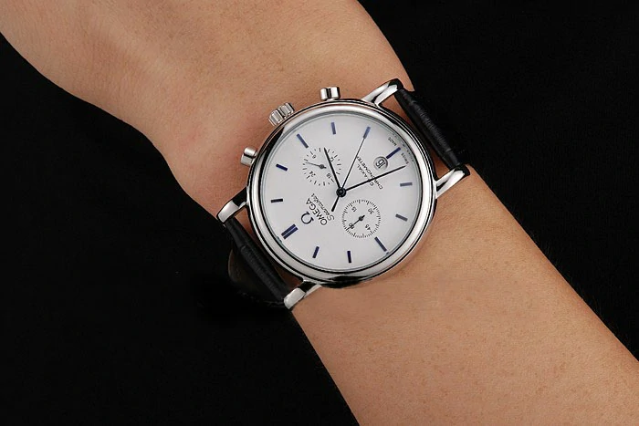 Omega Seamaster Vintage Chronograph White Dial Blue Hour Marks Stainless Steel Case Black Leather Strap new122612