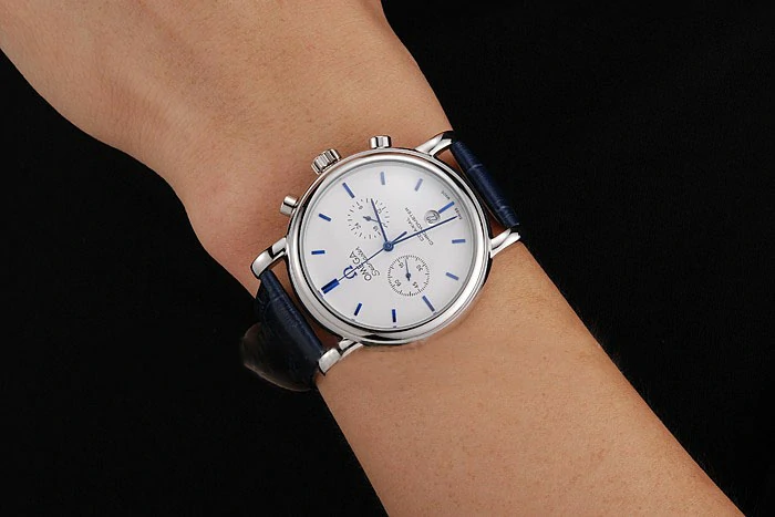 Omega Seamaster Vintage Chronograph White Dial Blue Hour Marks Stainless Steel Case Blue Leather Strap new122613