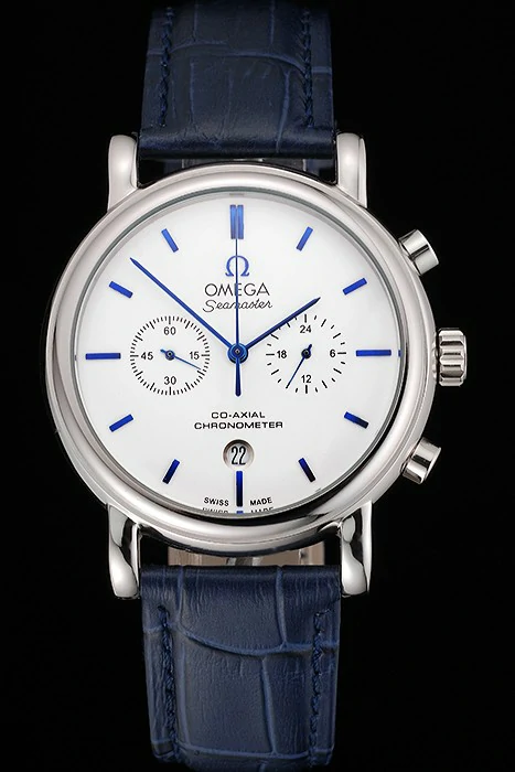 Omega Seamaster Vintage Chronograph White Dial Blue Hour Marks Stainless Steel Case Blue Leather Strap new122613