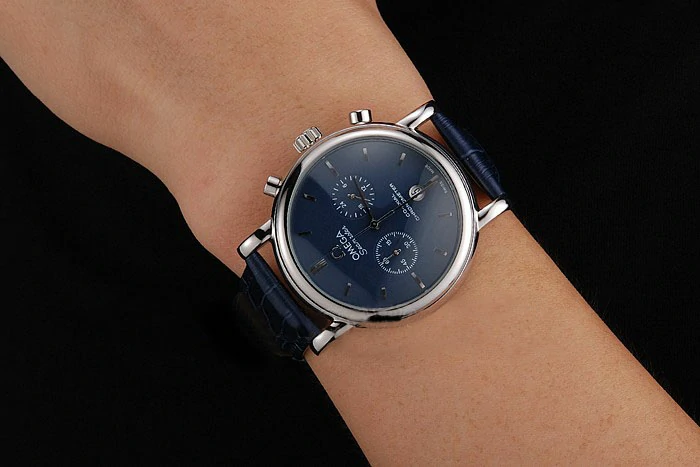 Omega Seamaster Vintage Chronograph Blue Dial Stainless Steel Case Blue Leather Strap new122614