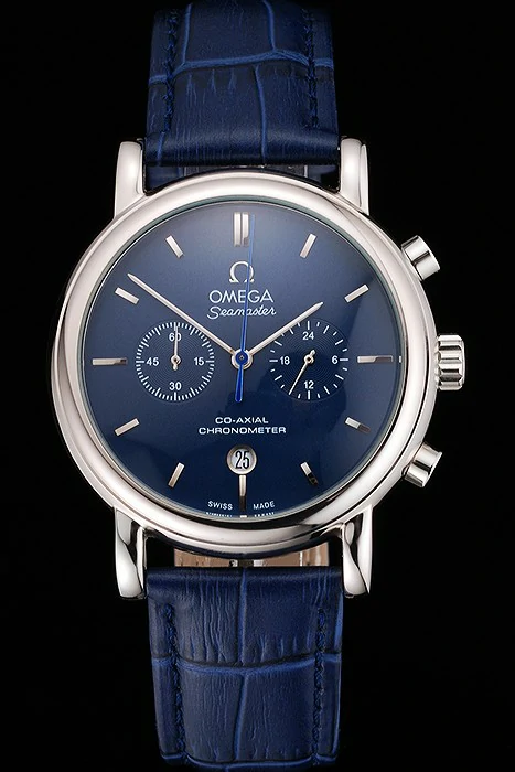 Omega Seamaster Vintage Chronograph Blue Dial Stainless Steel Case Blue Leather Strap new122614