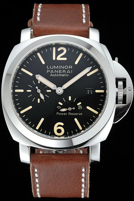 Panerai Luminor Automatic Power Reserve Black Dial Stainless Steel Case Brown Leather Strap new122722
