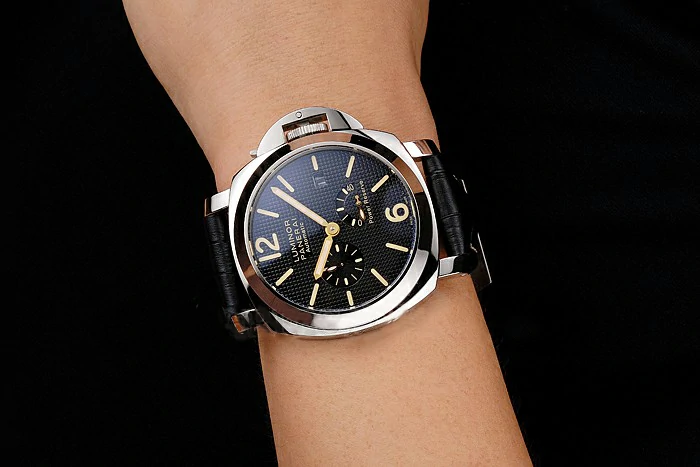 Panerai Luminor Automatic Power Reserve Black Embossed Dial Stainless Steel Case Black Leather Strap new122723