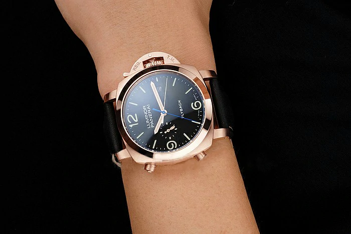 Panerai Luminor 1950 3 Days Chrono Flyback Black Dial Rose Gold Case Black Leather Strap new122725
