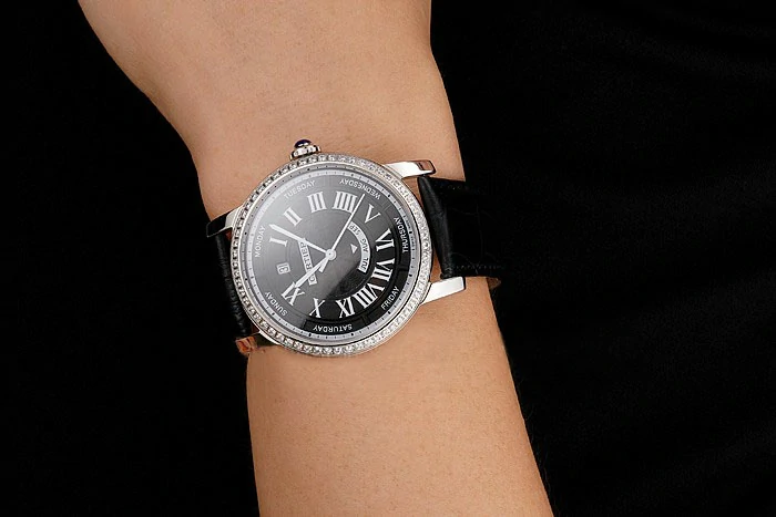 Cartier Ballon Bleu GMT Silver Dial Stainless Steel Case Black Leather Strap new122735