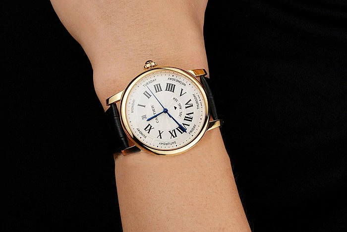 Cartier Rotonde Annual Calendar White Dial Gold Case Black Leather Strap new122740