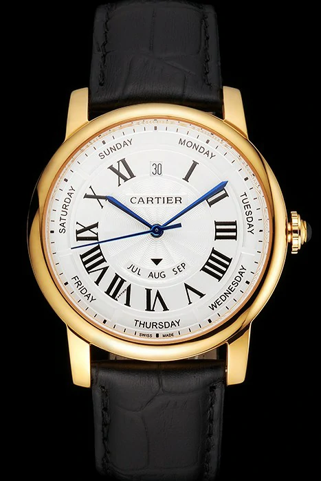 Cartier Rotonde Annual Calendar White Dial Gold Case Black Leather Strap new122740