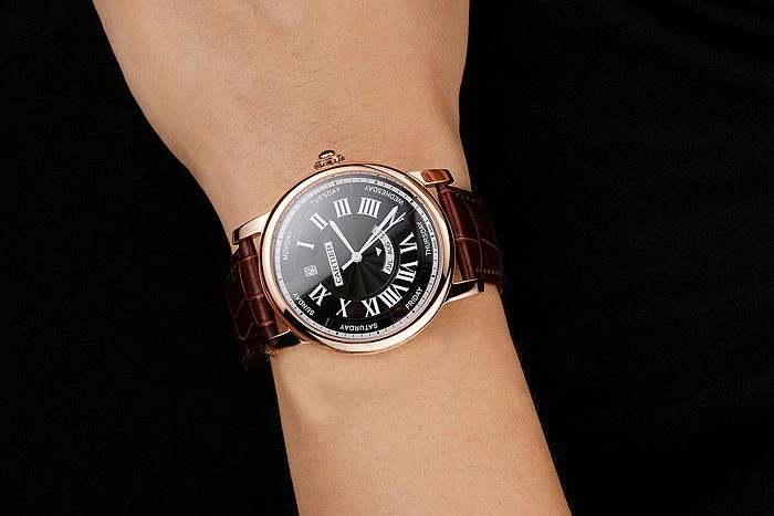 Cartier Rotonde Annual Calendar Black Dial Rose Gold Case Brown Leather Strap new122742