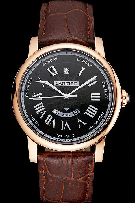Cartier Rotonde Annual Calendar Black Dial Rose Gold Case Brown Leather Strap new122742