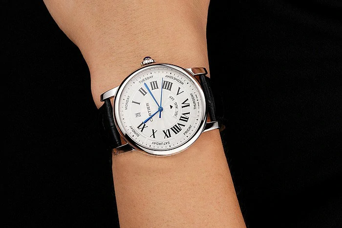 Cartier Rotonde Annual Calendar White Dial Stainless Steel Case Black Leather Strap new122745