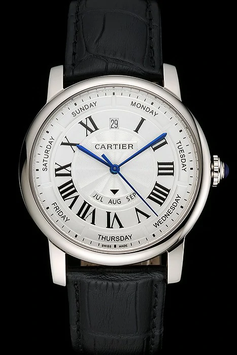 Cartier Rotonde Annual Calendar White Dial Stainless Steel Case Black Leather Strap new122745