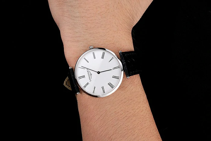 Longines Grande Classique White Dial Roman Numerals Stainless Steel Case Black Leather Strap new122748