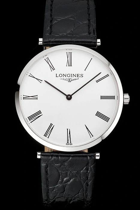 Longines Grande Classique White Dial Roman Numerals Stainless Steel Case Black Leather Strap new122748