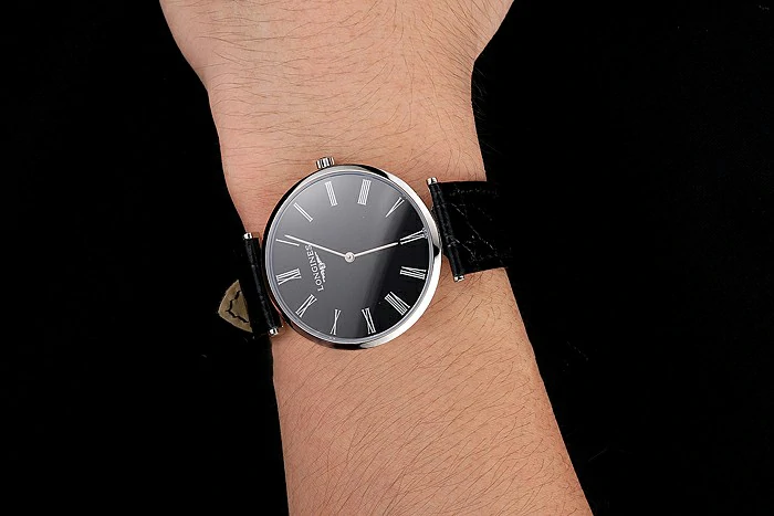 Longines Grande Classique Black Dial Roman Numerals Stainless Steel Case Black Leather Strap new122751