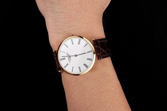 Longines Grande Classique White Dial Roman Numerals Gold Case Brown Leather Strap new122755