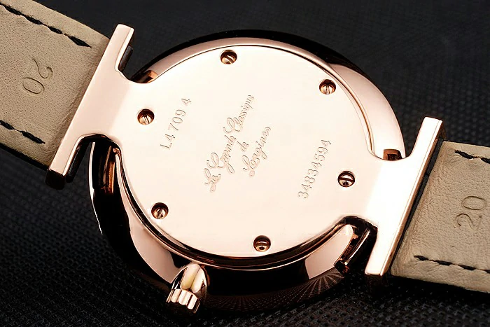 Longines Grande Classique White Dial Roman Numerals Rose Gold Case Black Leather Strap new122756