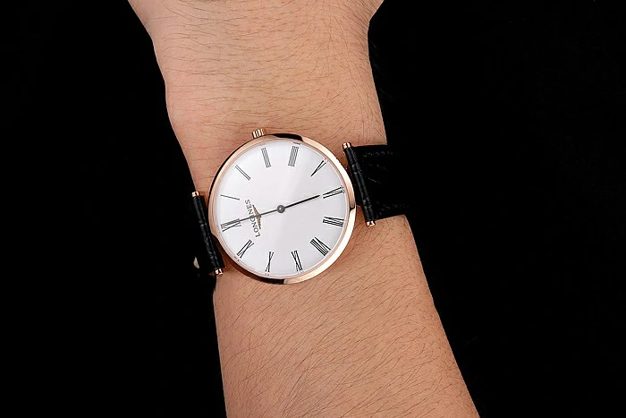 Longines Grande Classique White Dial Roman Numerals Rose Gold Case Black Leather Strap new122756